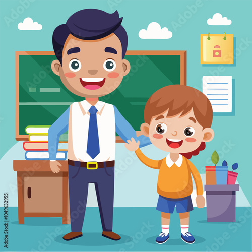 happy teacher school kid vector illustration