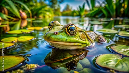 Underwater Frog in a Pond: Nature's Camouflage - Wildlife Photography photo