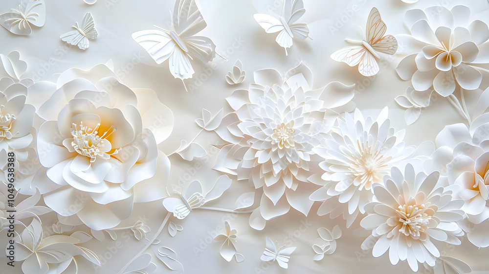 3D Paper-Cut Floral Artwork in Soft Pastel Colors 3D Paper-Cut Floral Artwork in Soft Pastel Colors