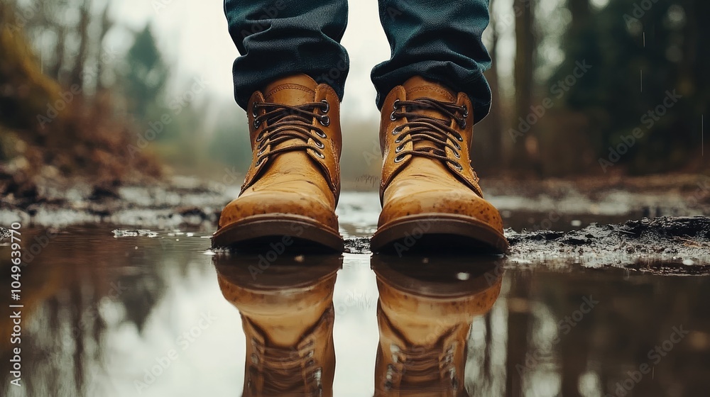 Boots Reflected in a Puddle on a Rainy Day Boots Reflected in a Puddle on a Rainy Day