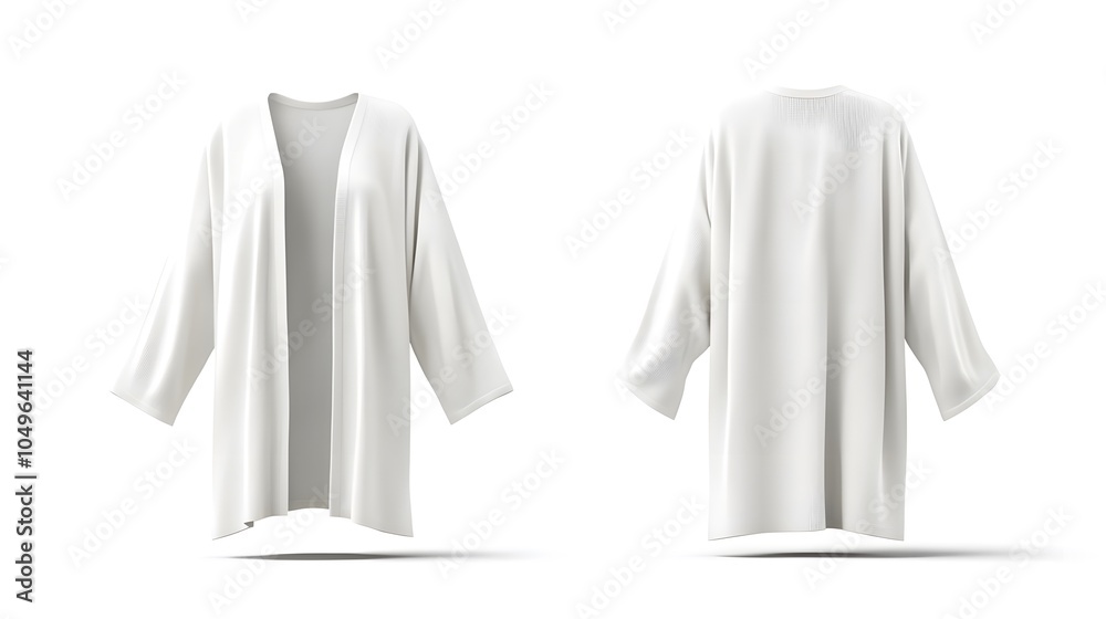 Minimalist white cardigan: front and back view on white background Minimalist white cardigan: front and back view on white background