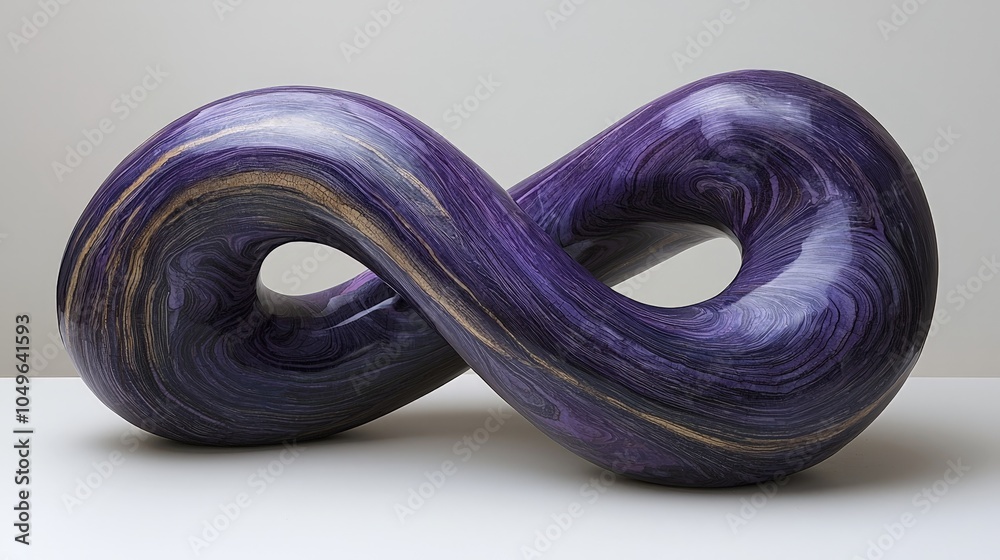 A sculptural representation of infinity, featuring a smooth, purple design with gold accents.