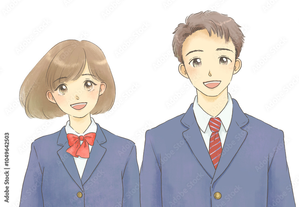 制服を着た男女のイラスト　ブレザー