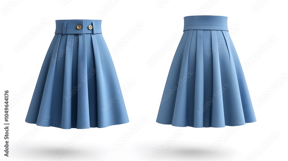 Elegant blue pleated skirts with buttoned and plain waistbands Elegant blue pleated skirts with buttoned and plain waistbands