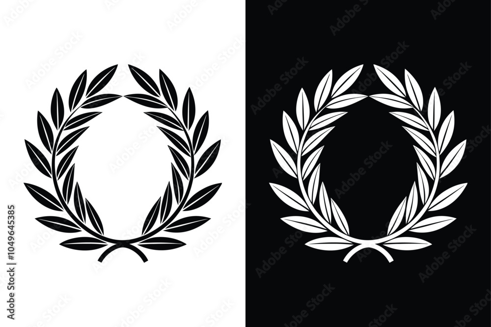 Obraz premium Ornate Lauren Wreath Vector Icon silhouette. Beautiful Flat Floral Design illustration
