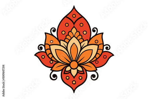 A traditional Indian-style mehndi ornament | isolated vector silhouette illustration on white background