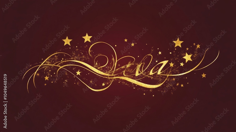 Calligraphic new year text with golden stars, perfect for greeting cards and festive designs Calligraphic new year text with golden stars, perfect for greeting cards and festive designs