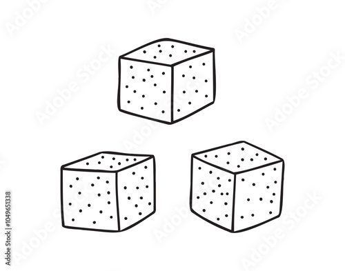 Outline hand drawn sugar cubes. Doodle sugar cubes sweet lump.