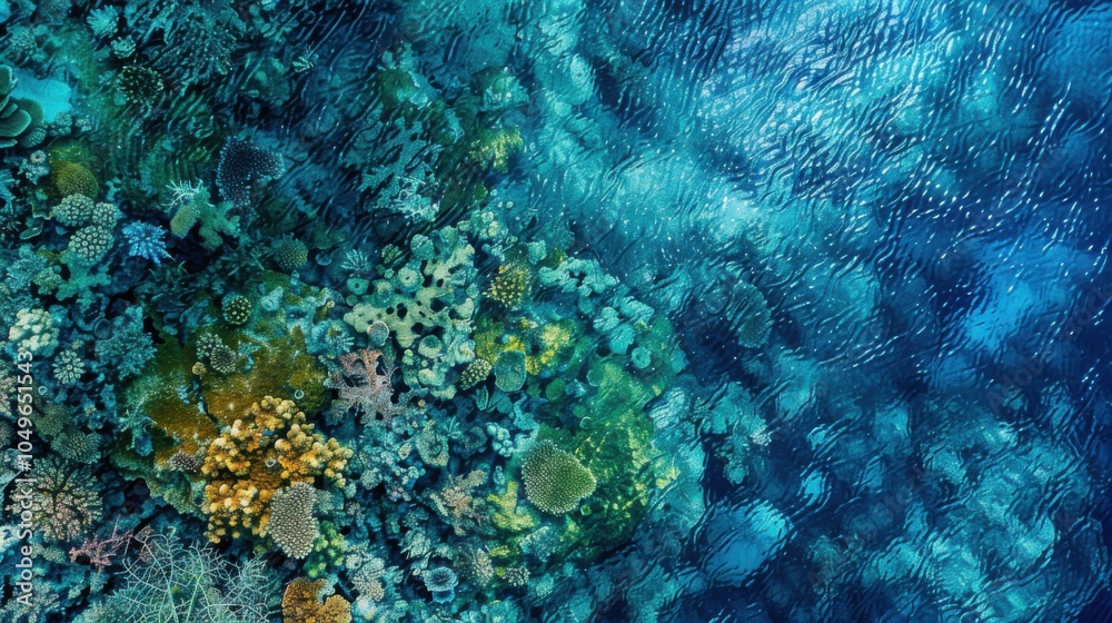 Obraz premium A breathtaking aerial view of the Great Barrier Reef with its vibrant coral formations, Coral reef scene, Vibrant style