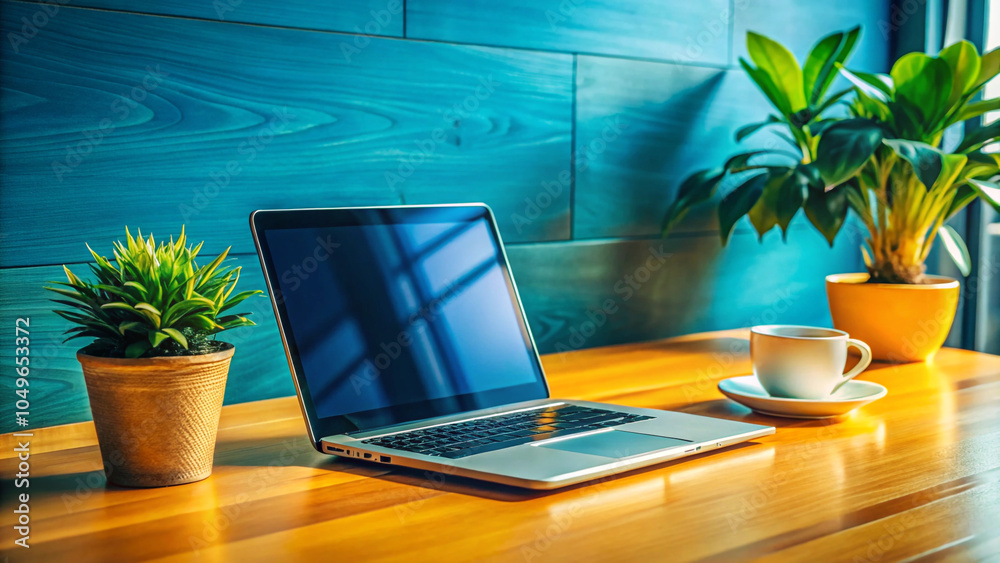 Fototapeta premium laptop in a cafe