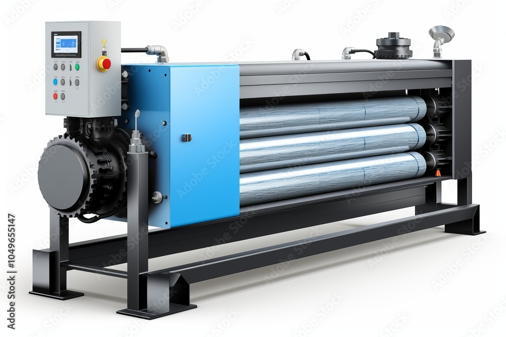 Fototapeta premium Industrial machine with three rollers for processing materials in a manufacturing facility