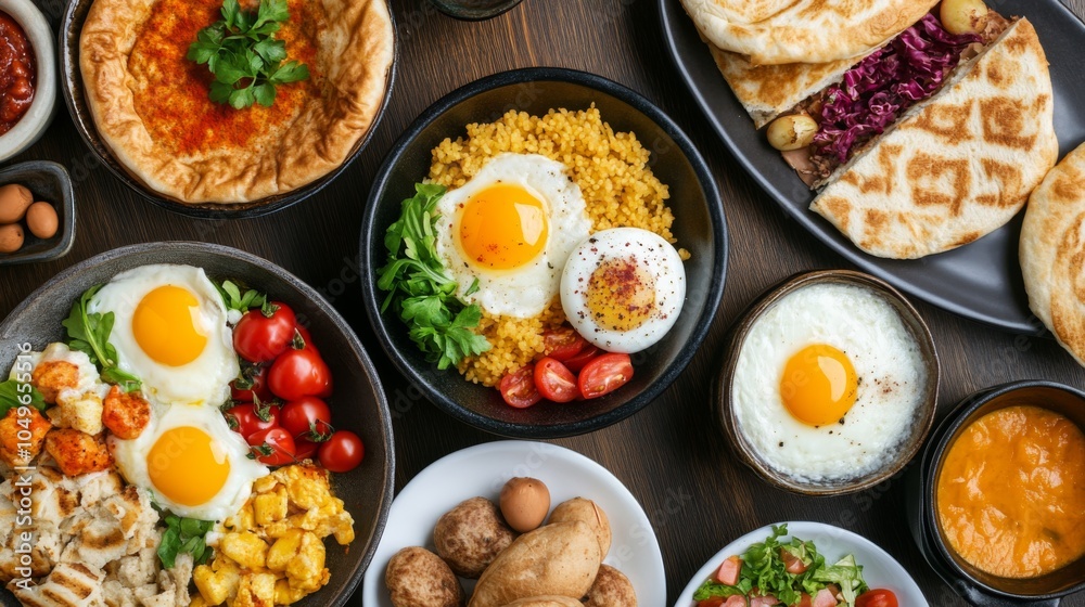 Vibrant Eastern Breakfast Foods with Creative Plating Vibrant Eastern Breakfast Foods with Creative Plating