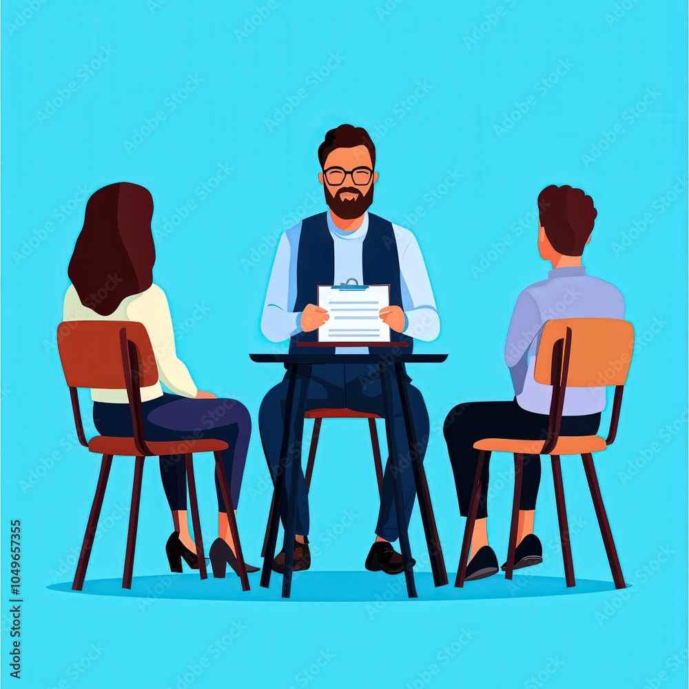 Professional Job Interview Setting with Candidates and Interviewer in a Bright Environment Professional Job Interview Setting with Candidates and Interviewer in a Bright Environment