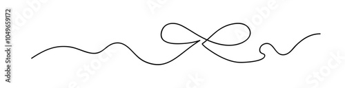 One line drawing. Decorative string bow with rope. Divider design element for wedding day. Vector illustration.