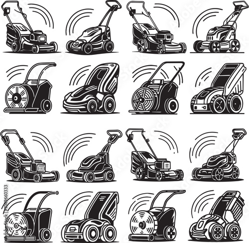 Grass Cutter Vector Illustration Set