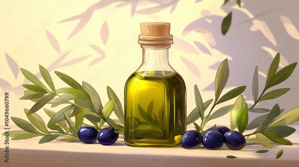Olive Oil Bottle with Branches and Olives Healthy Lifestyle Mediterranean Cuisine Organic Natural Olive Oil Bottle with Branches and Olives Healthy Lifestyle Mediterranean Cuisine Organic Natural