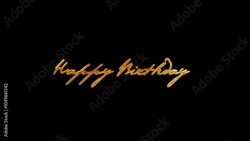 Happy Birthday Text Animation in gold color on transparent background