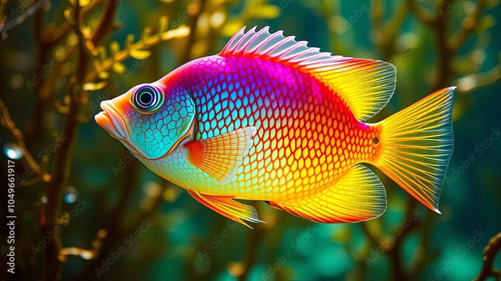 Vibrant Colorful Fish Swimming in Underwater Scene Vibrant Colorful Fish Swimming in Underwater Scene