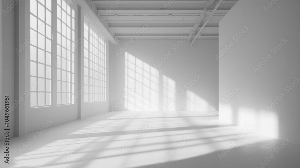 Empty Interior Room with White Background 3D Render Illustration, White open space office interior with blank wall. Empty Interior Room with White Background 3D Render Illustration, White open space office interior with blank wall.