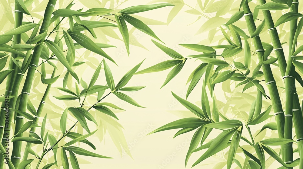 Fototapeta premium Detailed bamboo leaves and stalks presented in a front view against a pristine white background.