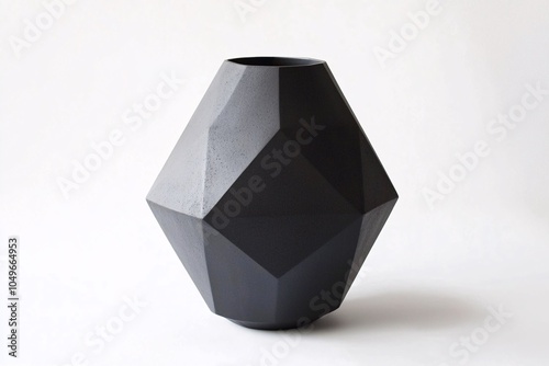 A sleek, angular vase with a matte surface exemplifies modern minimalist style against a clean backdrop.