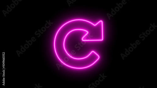 Glowing Neon Refresh arrow sign. recycling circle sign with isolated arrow on black background. Vector Illustration 
 photo