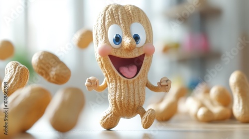 Happy Peanut Cartoon Character Running with Friends Nutty Illustration photo