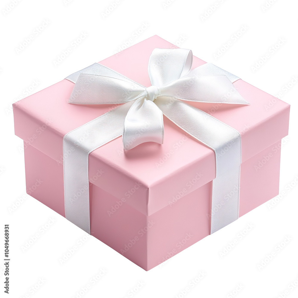 Obraz premium Pink gift box with white bow isolated on transparent background