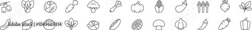 Vegetables Thin Line Icons - Editable Stroke, Vector illustration.