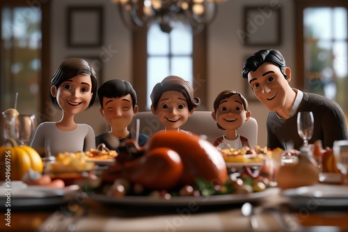 thanksgiving dinner family 3d by generative ai