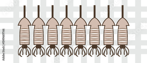 Roasted Squid is a Familiar Street Food in Bangkok. Flat Design Style.