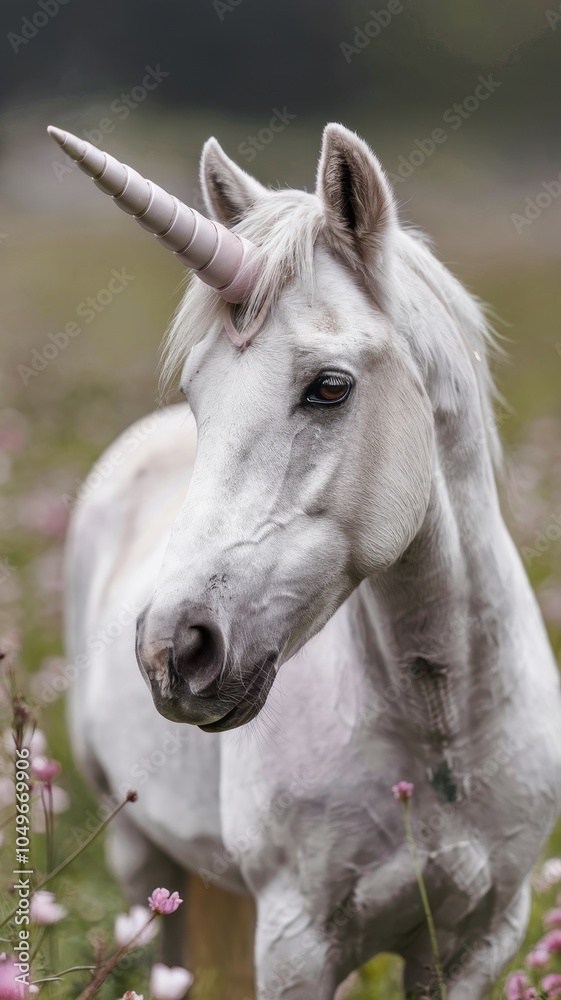 Obraz premium Close-up of a unicorn's face, featuring its single horn and mythical features