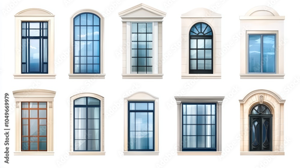 Obraz premium Modern architectural designs, a showcase of window styles and sizes for contemporary homes