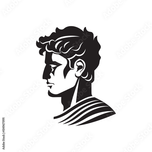  Ancient Greek Person silhouette isolated on white background. Vector illustration. AI generated.