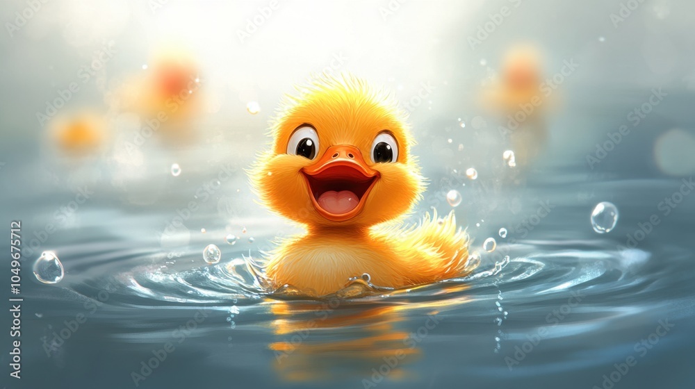 Cute Cartoon Duckling Swimming in Water Adorable Baby Animal Illustration Happy Duckling Water Cute Cartoon Duckling Swimming in Water Adorable Baby Animal Illustration Happy Duckling Water