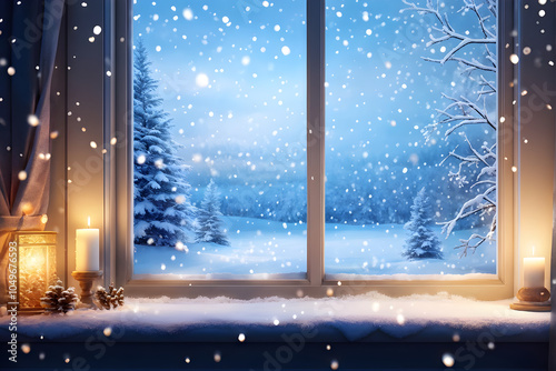 Inside the home living room, a large window makes you feel the cold winter, but it captures the warmth of Christmas