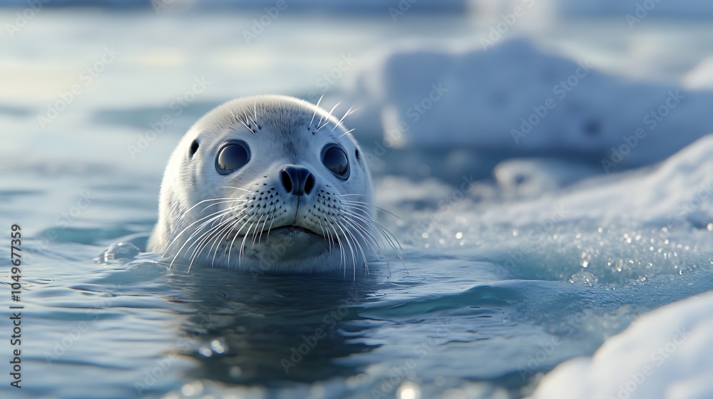 Fototapeta premium Baikal seal pup enjoying serene ice environment on lake image