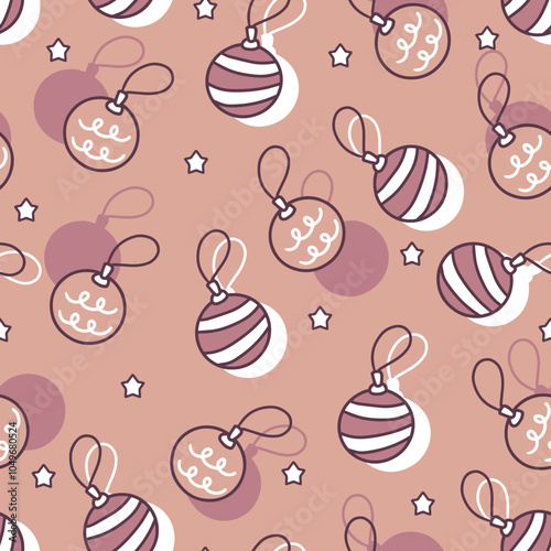 Christmas Ornaments and Twinkling Decor Pattern. Perfect for holiday wrapping paper, festive fabric, seasonal decor, or any Christmas-themed projects.