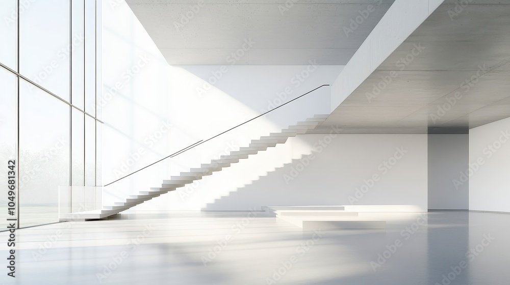 Obraz premium Minimalistic Modern Staircase in a Bright and Airy Interior Space