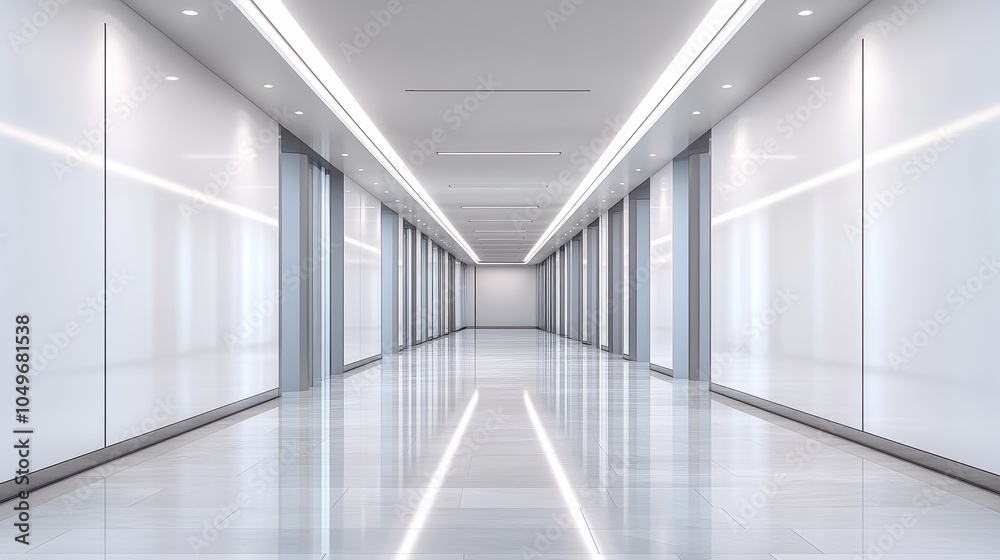 Sleek and Modern Corporate Building Hallway with Bright Lighting Sleek and Modern Corporate Building Hallway with Bright Lighting