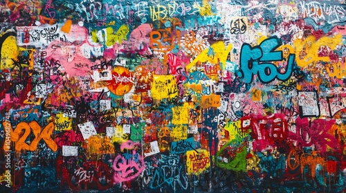 grunge wall with colorful graffiti