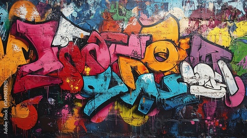 grunge wall with colorful graffiti