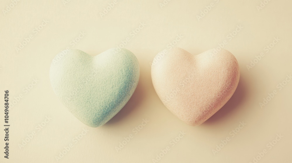 Pastel Heart-Shaped Marshmallows on Cream Background