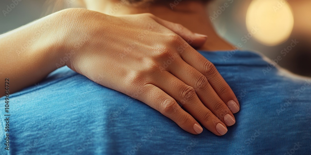 Fototapeta premium A person gently placing a hand on someones shoulder promoting empathy and understanding in difficult times