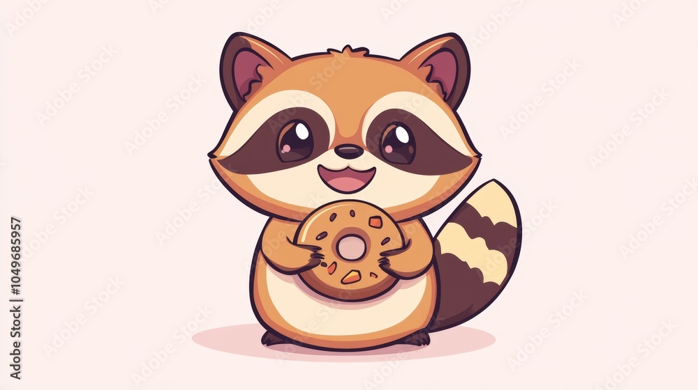 Cute Raccoon Holding Donut Cartoon Illustration Cute Raccoon Holding Donut Cartoon Illustration