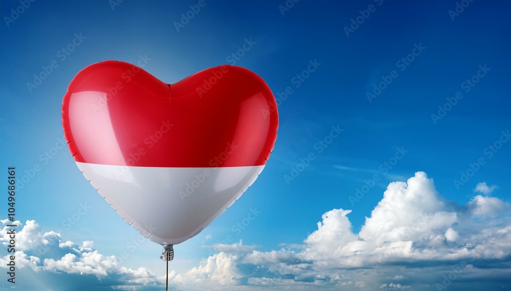 Fototapeta premium インドネシアの国旗のハート型の風船と青空(Indonesia flag heart-shaped balloon and blue sky.) 