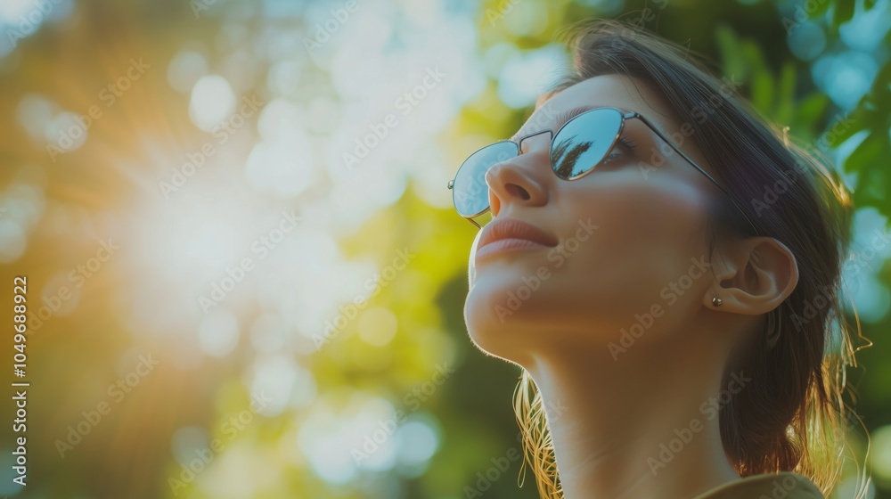 Portrait of a Woman in Sunglasses Enjoying a Sunny Day in a Lush Green Summer Environment Portrait of a Woman in Sunglasses Enjoying a Sunny Day in a Lush Green Summer Environment