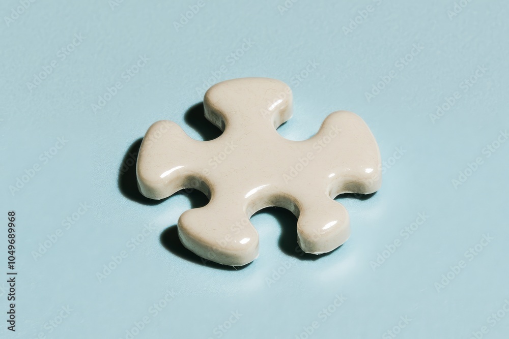 Obraz premium Close up of a single white jigsaw puzzle piece with space for text, copy or decoration.
