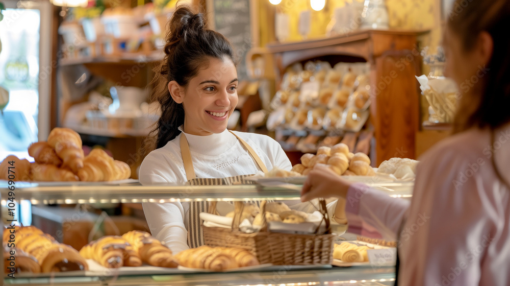 a caucasian young woman business owner in a beautiful pastry shop with a box of handmade cakes in a cardboard box a caucasian young woman business owner in a beautiful pastry shop with a box of handmade cakes in a cardboard box