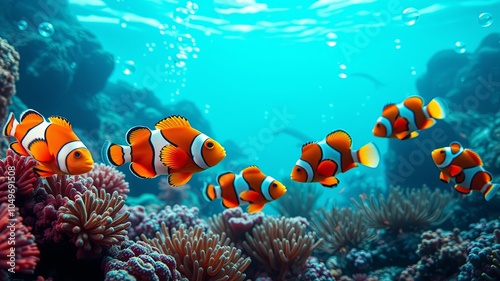 Colorful Clownfish in Vibrant Coral Reef Scene